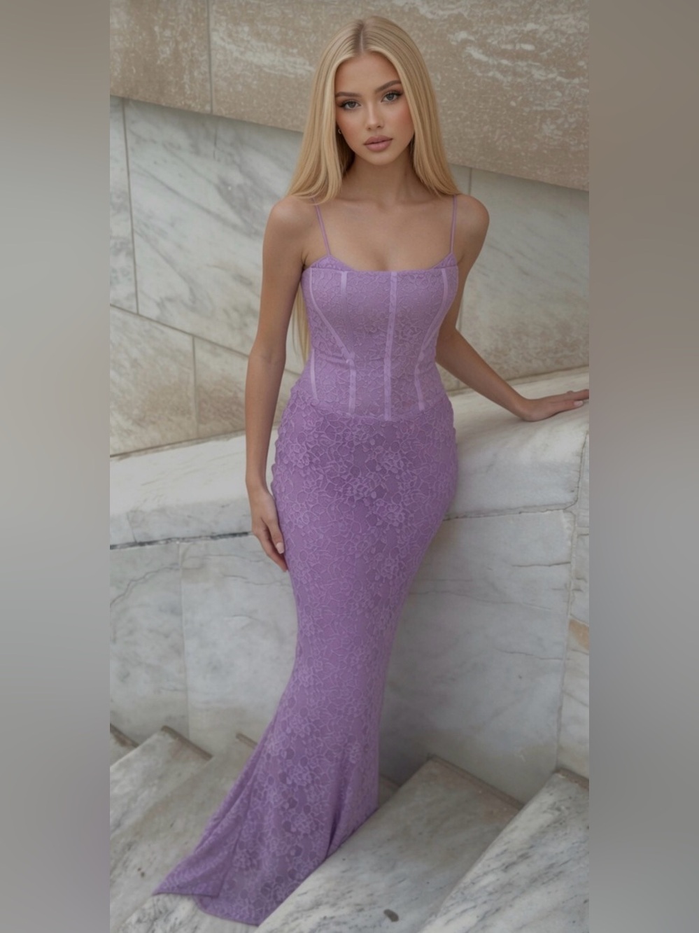 HOUSE OF CB 'Antonina' Orchid Lace Corset Maxi Dress/ Small US2-4 $299